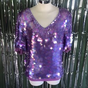 🪩 VINTAGE Oleg Cassini Sequin & Silk Top Size Large 🪩